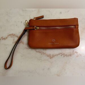 Nanette Lepore Solid Tech Wristlet Clutch Brown Vegan Leather
